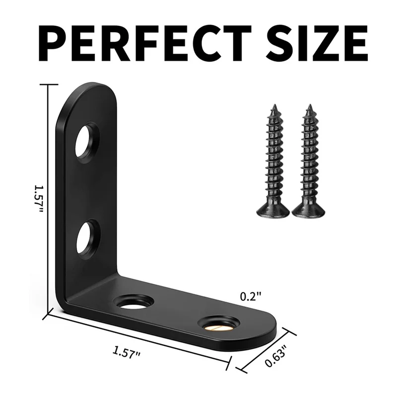 Suporte de canto GOOD-20PCS L, suportes L de aço para prateleiras, suporte de canto de metal para armário de móveis de madeira preto