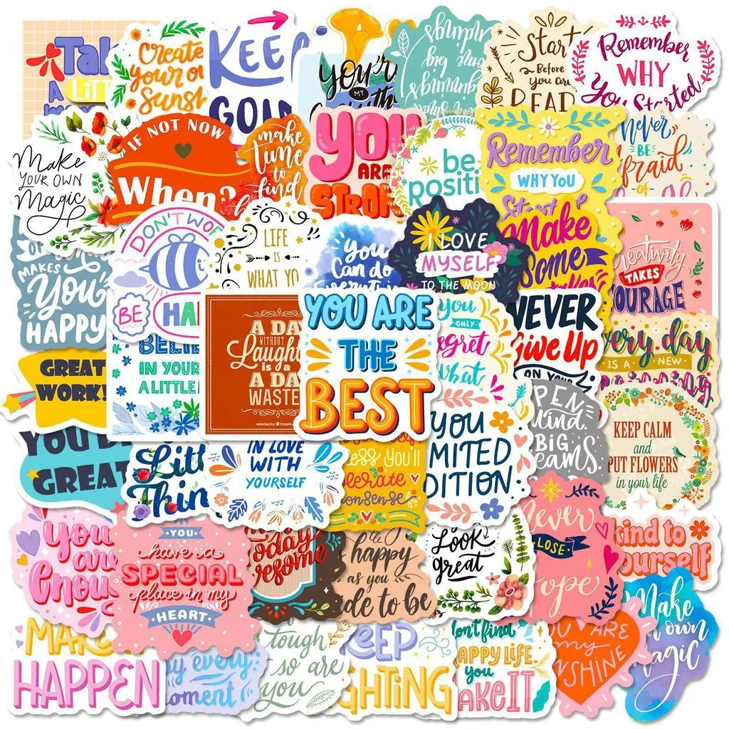 50Pcs Pink Motivational Phrase Stickers, Hot‑selling English Slogan Waterproof Decals DIY Ornaments Golden Memory Stickers Store