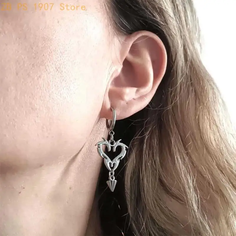 Trendy Barbed Flame Heart Dangle Earrings Stainless Steel Gothic Punk Accessories For Parties And Weddings 55KA