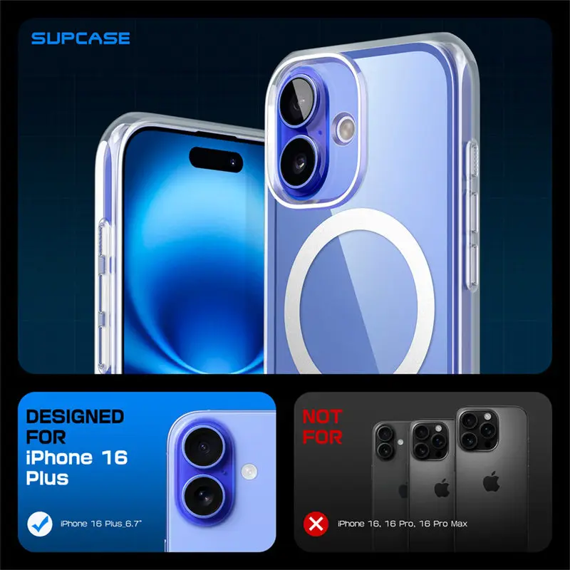 For iPhone 16 Plus Case with Camera Control Capture Button SUPCASE UB Mag Series Slim Clear Shockproof Magnetic Phone Case