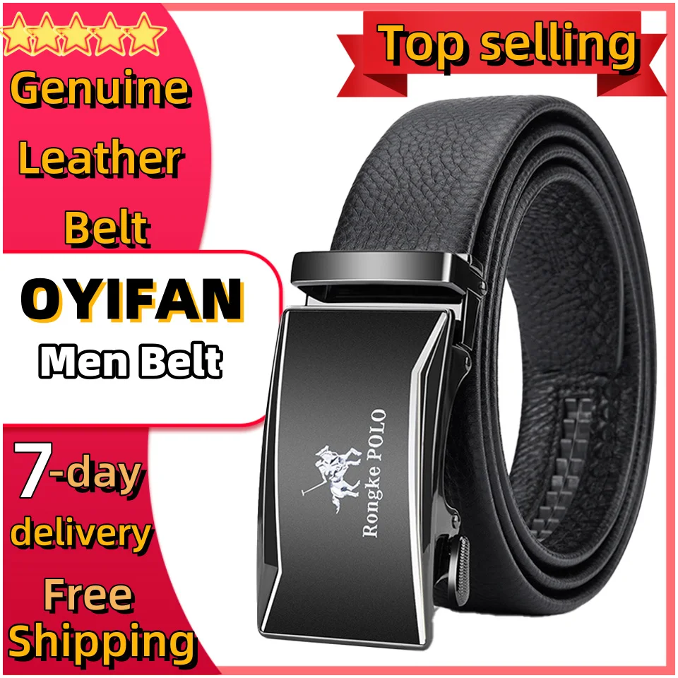 OYIFAN Formal Belt for Men, Designer Belt Width 3.5cm, Alloy Automatic Buckle Ratchet Leather Belt, Adjustable Belts