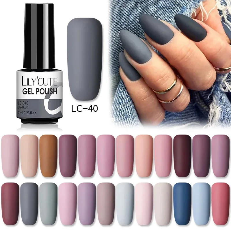 LILYCUTE 7ml Gel Nail Polish Winter Grey Color Series Semi Permanent Matte Top Coat Soak Off UV LED Nail Art Hybrid Gel Nail