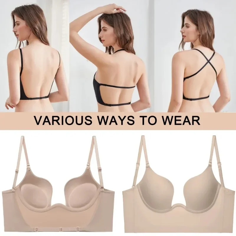 xgnvpy         Sexy Push-Up Bra - Low Cut Plunge, Open Back, Ideal for Weddings, Invisible Seamless Fit