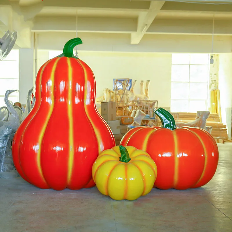 Simulation de citrouille d'extérieur en cours de réalisation, fruits artificiels bon marché, décoration de sol pour maternelle et centre commercial