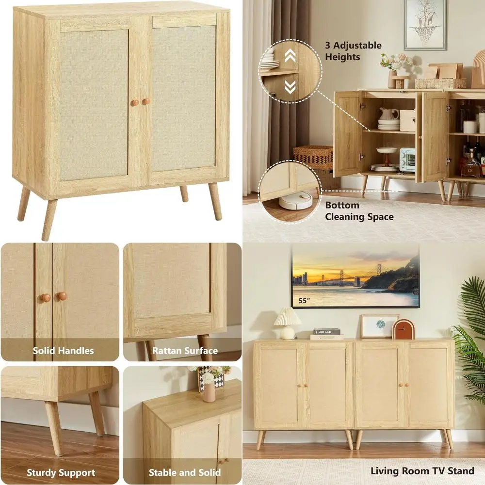 

Многофункциональный шкаф-буфет с регулируемыми полками и 2 дверцами, идеально подходит для кухни, гостиной, прихожей