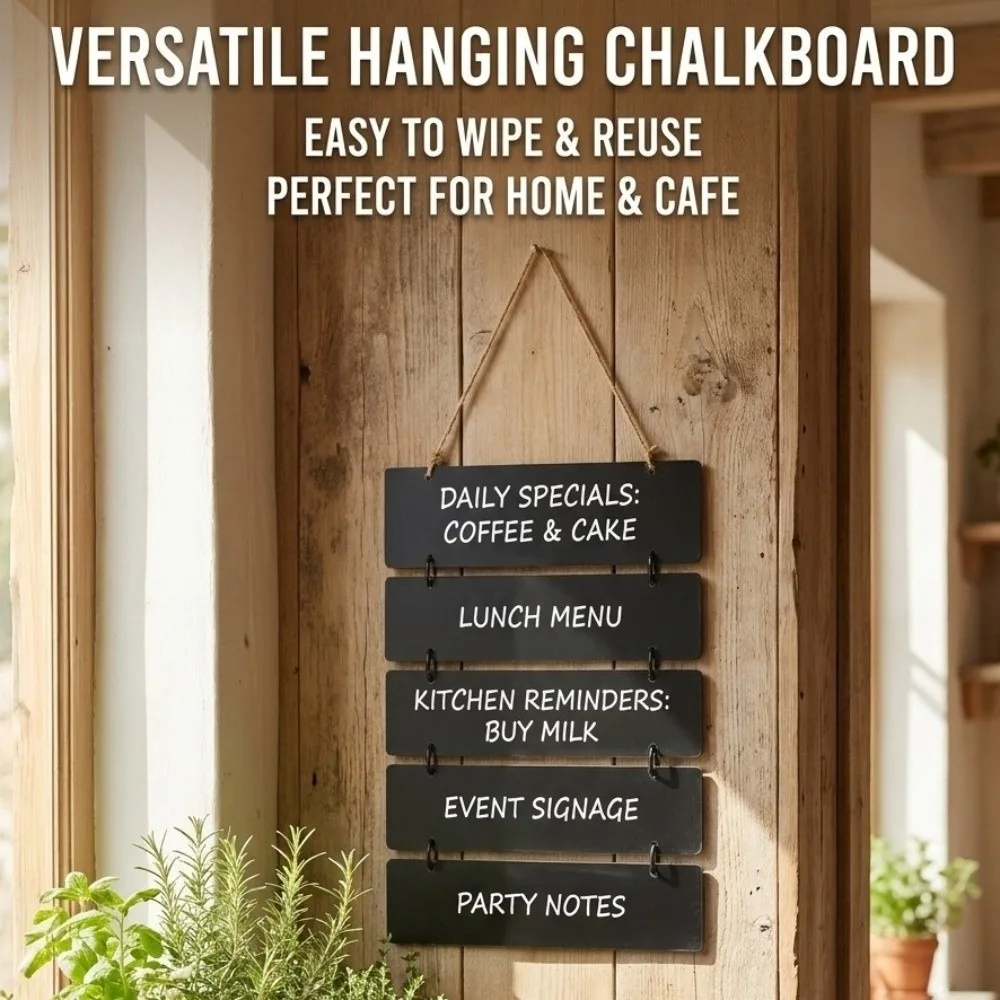 With Jute Rope Hanging Chalkboard Sign Erasable Multi-Linked Blackboard Reusable Wall Menu Board Cafe Restaurant Home Decor