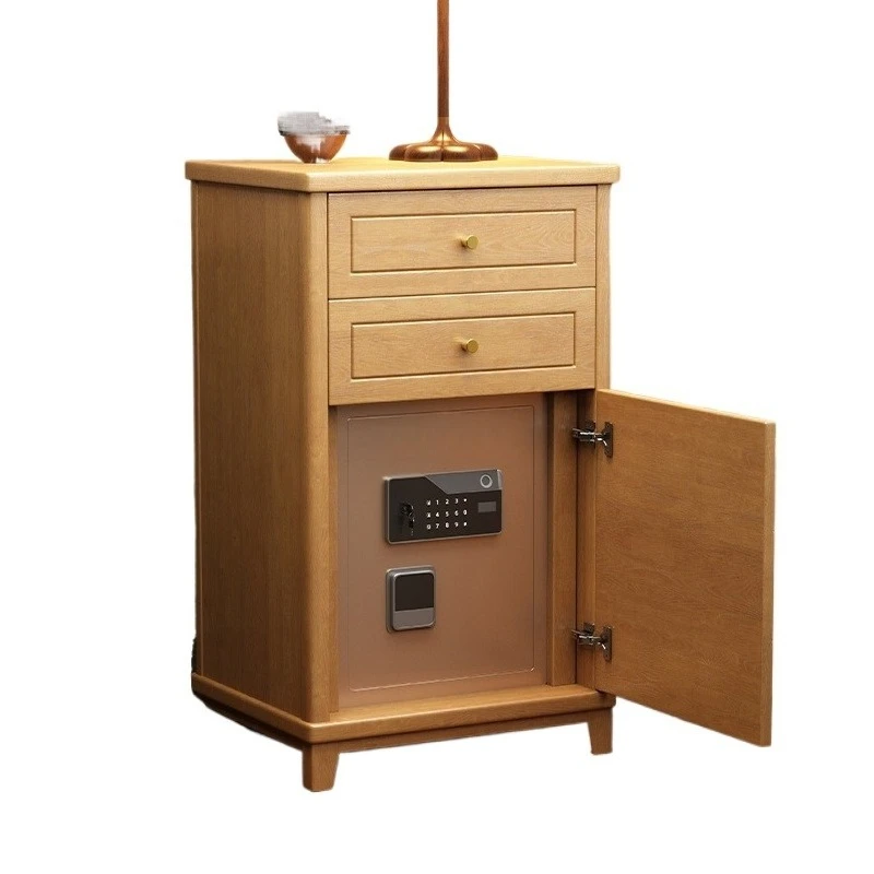 Solid wood bedside table with safe integrated household anti-theft hidden fingerprint password safe