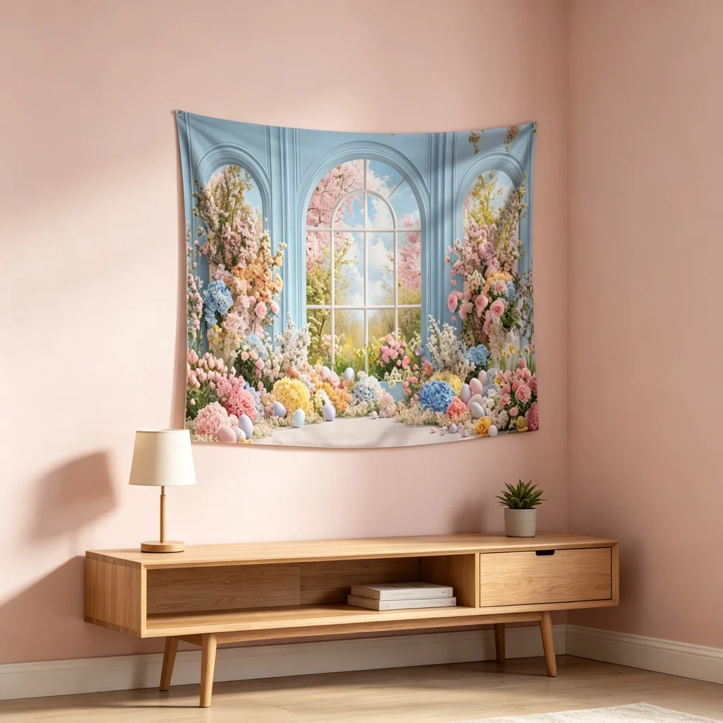 1PC Arch Flowers Print Backdrop Banner, Bedroom Living Room Photo Background, Polyester Wall Hanging, Home Decor, Wall Art