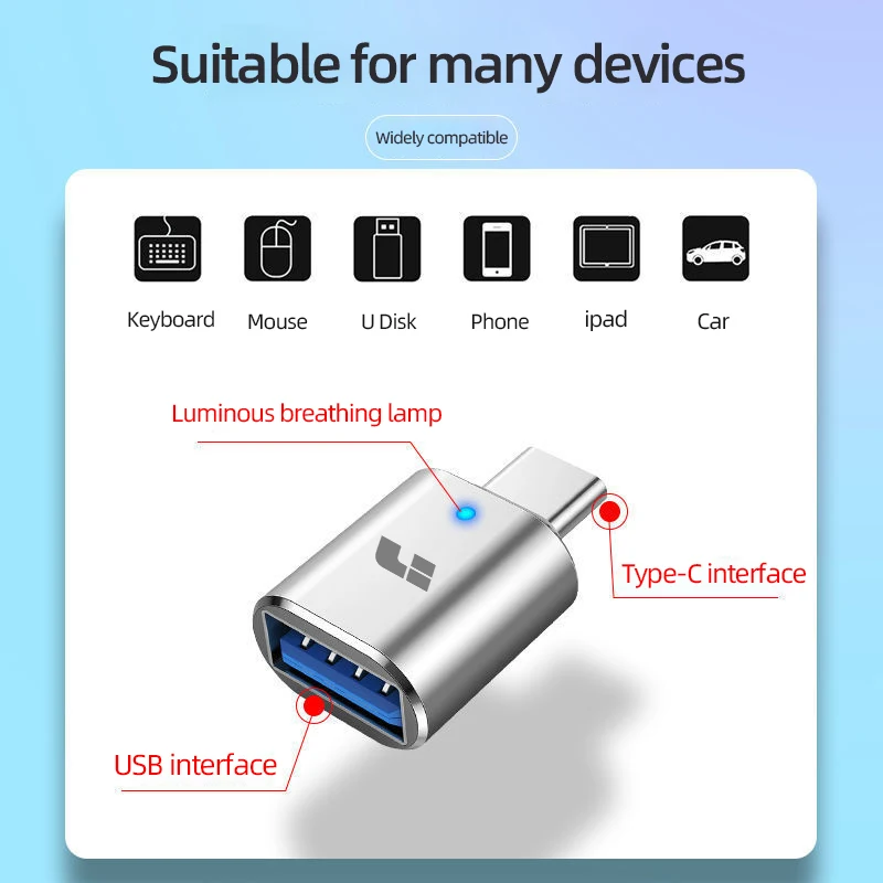 2024 for Li Lixiang L7 L8 L9 ONE 2023 LED USB 3.0 To Type C Adapter 3A Fast Charging Type-C To USB OTG 5Gbps Data Transfer