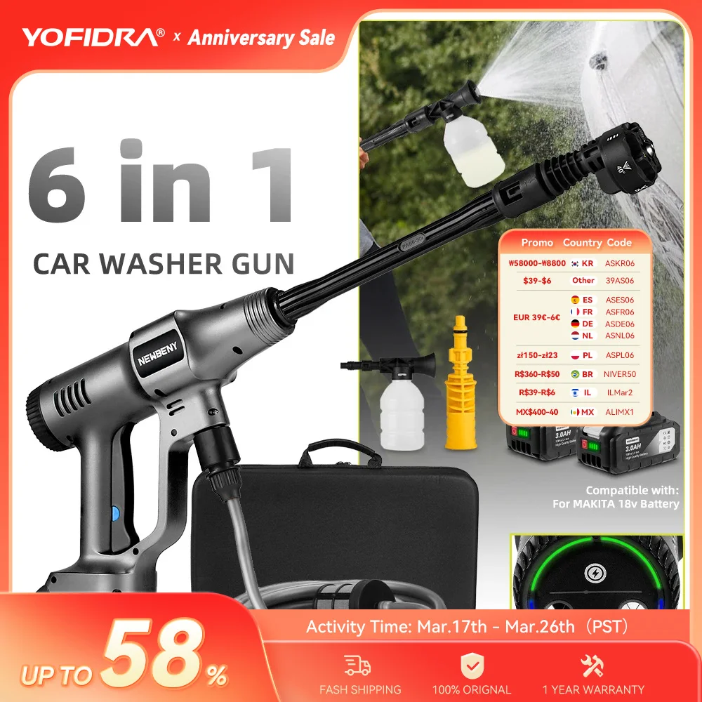 3500w 200bar sem escova elétrica lavadora de alta pressão sem fio eficiente carro jardim limpeza pistola ferramenta para makita 18v bateria