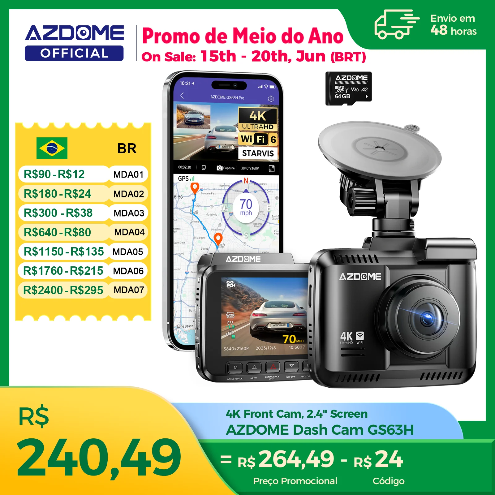 Azdome traço cam gs63h 4k embutido gps wi-fi traço câmera do carro com starvis 2.4 "tela wdr visão noturna carro dvr estacionamento monito