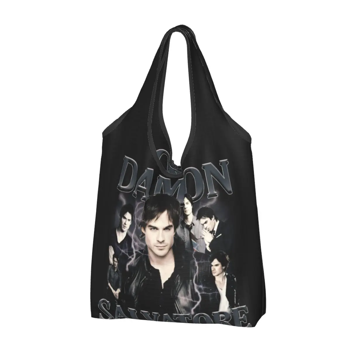 Damon Salvatore Shopping Bag Reusable Grocery Tote Bag Large Capacity The Vampire Diaries Ian Somerhalder Recycling Bags Handbag