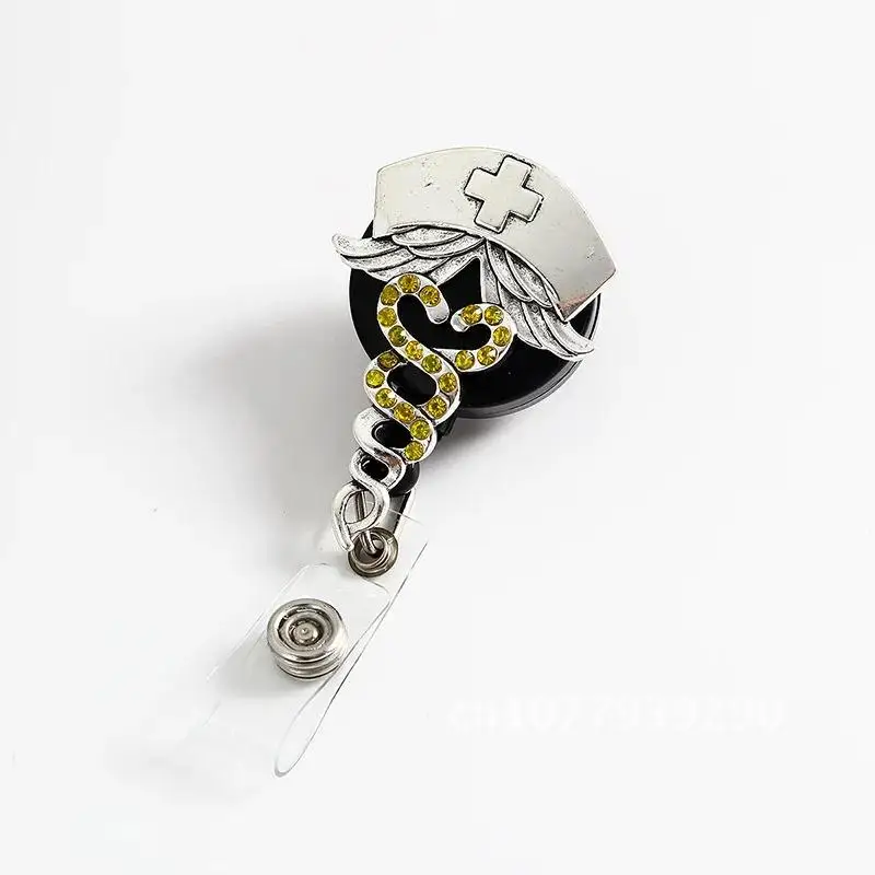 Nurse Cap Retractable Badge Reel Alloy Rhinestone Badge Holder Medical Worker Work Card Holder Accessories Hospital Supplies