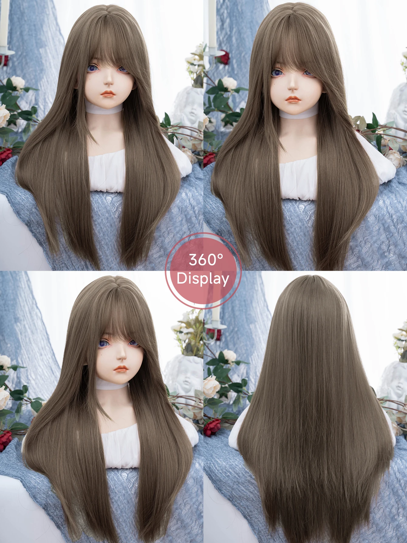 28 inch honey ash brown bang wig detail