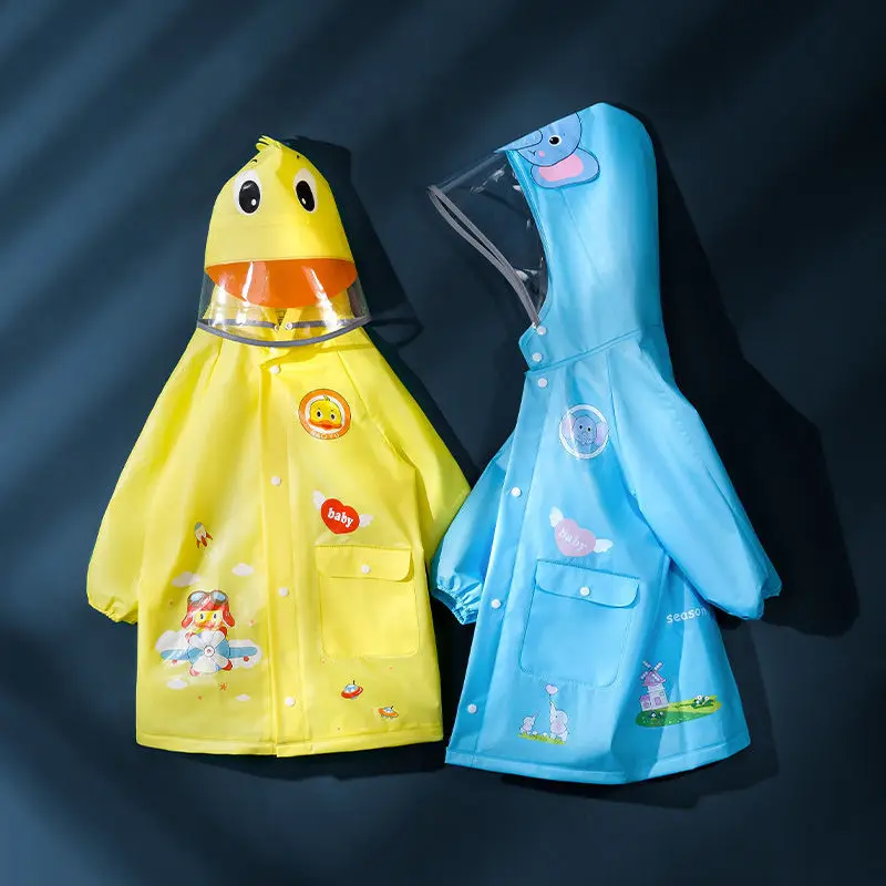 Children's Raincoat Waterproof Full Body Boys And Girls Kindergarten Cloak Style Transparent Brim Set Kids' Cartoon Raincoat