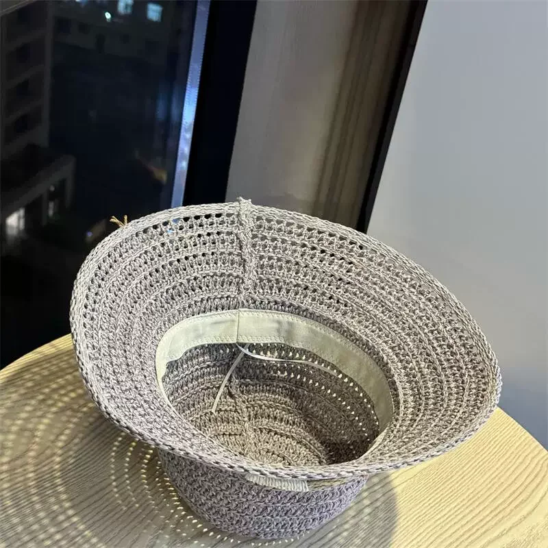 Summer Ethnic Style Bucket Hat for Women Foldable Sun Crochet Hat Beach Travel Vacation Handmade Straw Hat Breathable Panama Cap 5