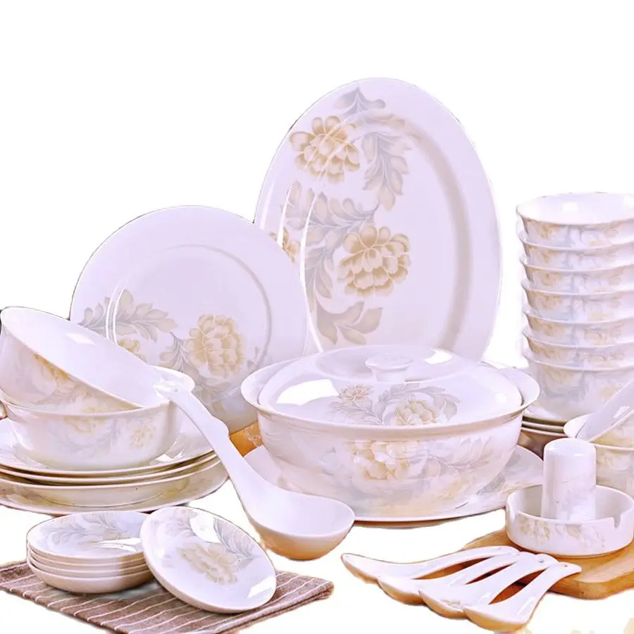 56 Heads tableware ceramics jingdezhen ceramics Rice Salad Noodles Bowl taste dish rice bowl Dinnerware Sets