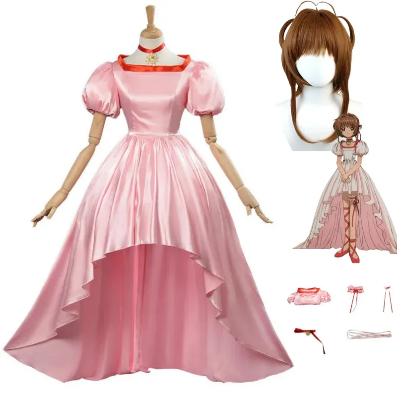 أنيمي كاردكابتور بطاقة الآسر كينوموتو ساكورا تأثيري حلي شعر مستعار الوردي فستان الأميرة امرأة مثير لطيف حفلة عيد ميلاد البدلة ؛ 2'a ،6.