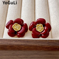 Fashion Jewelry Vintage Temperament Splicing Color Flower Earrings For Women Female Gifts Delicate Design Ear Accessories
