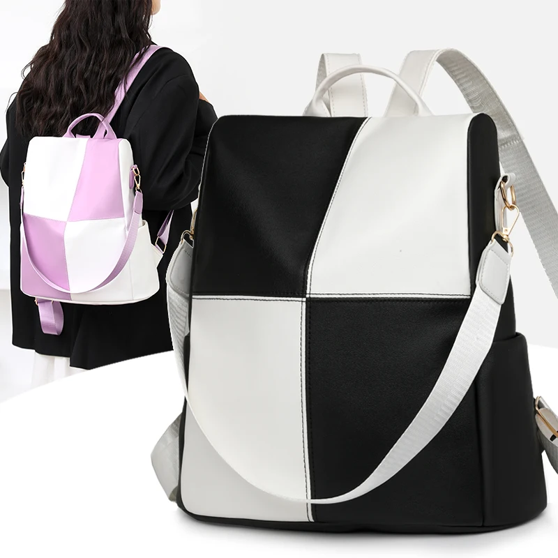 

Новый повседневный универсальный женский противоугонный рюкзак в стиле ретро, дорожный рюкзак с цветными блоками, школьная сумка большой емкости, сумка на плечо для девочек