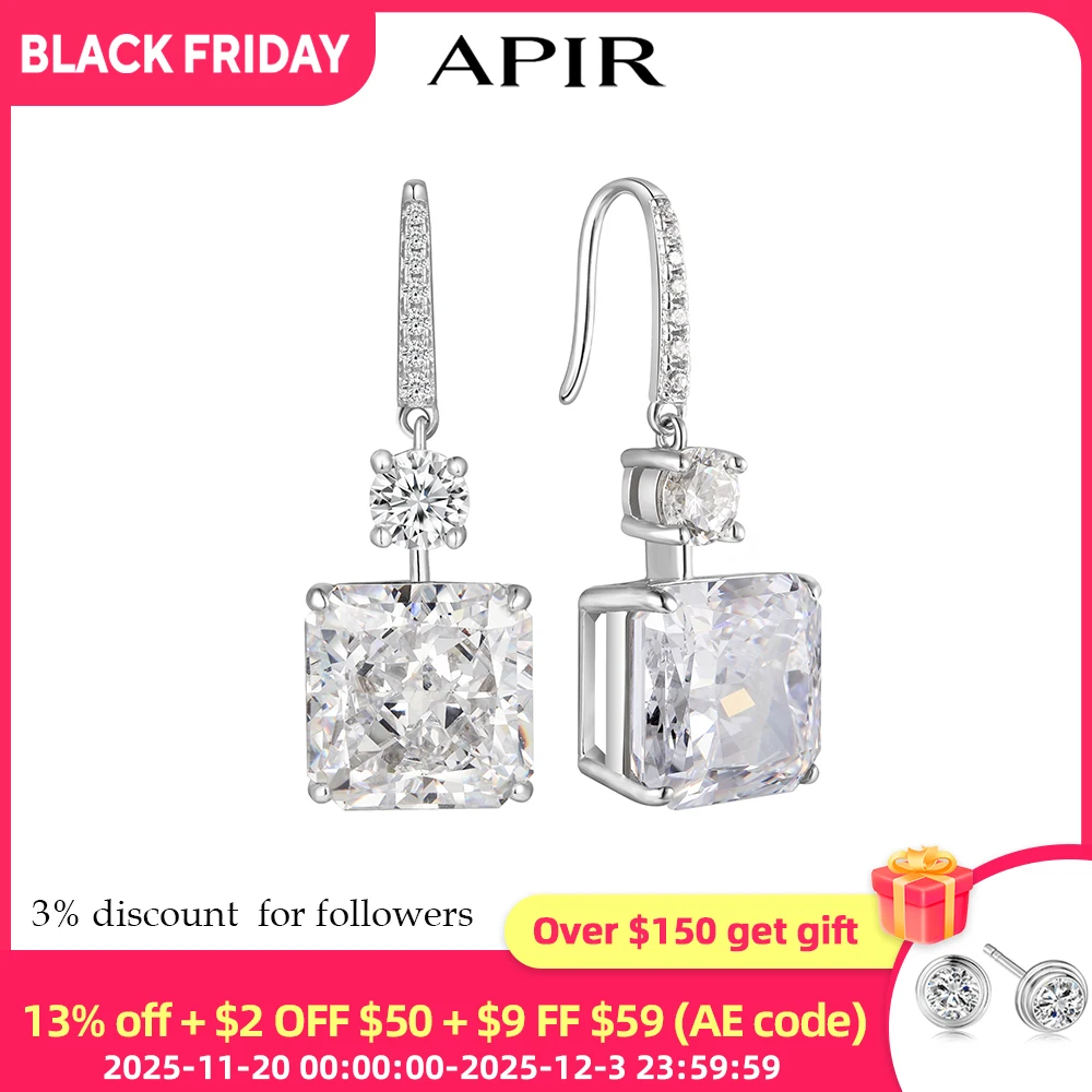 

APIR 6ct 10*10mm Cubic Zircon Dangling Earrings for Women High Carbon Diamond Drop earrings Party Banquet Wedding Luxury Jewelry