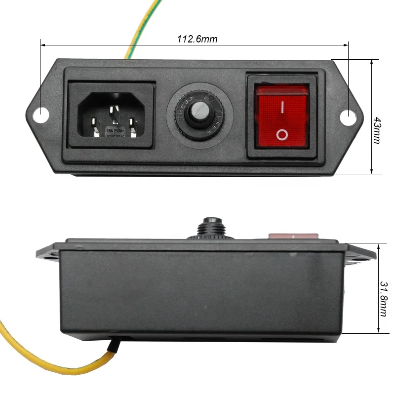 IEC 320 C14 Socket 4pin Red Lamp Rocker Switch 10A Circuit Breaker PDU POWER TRIP