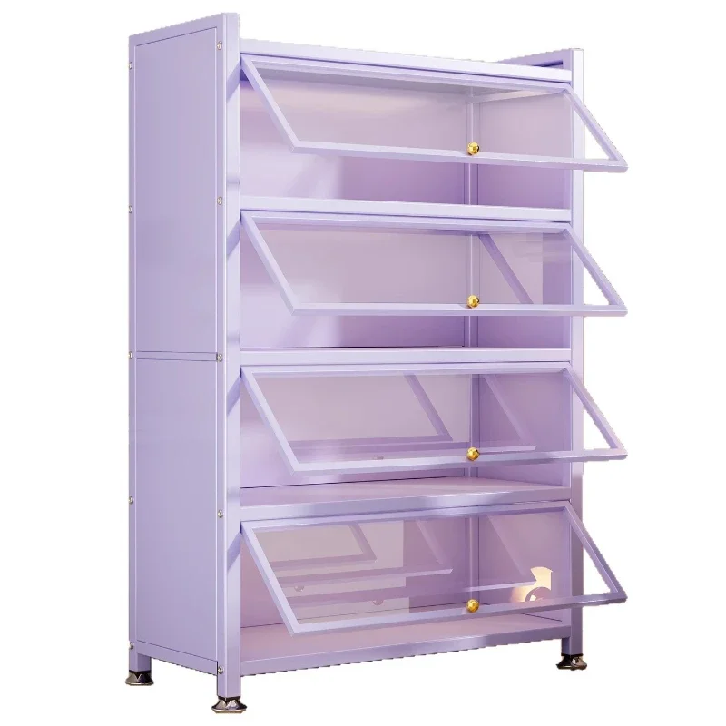 

Purple steel bookshelf with glass door Floor-to-ceiling bookcase Dust-proof figure display Pain cabinet Iron storage locker