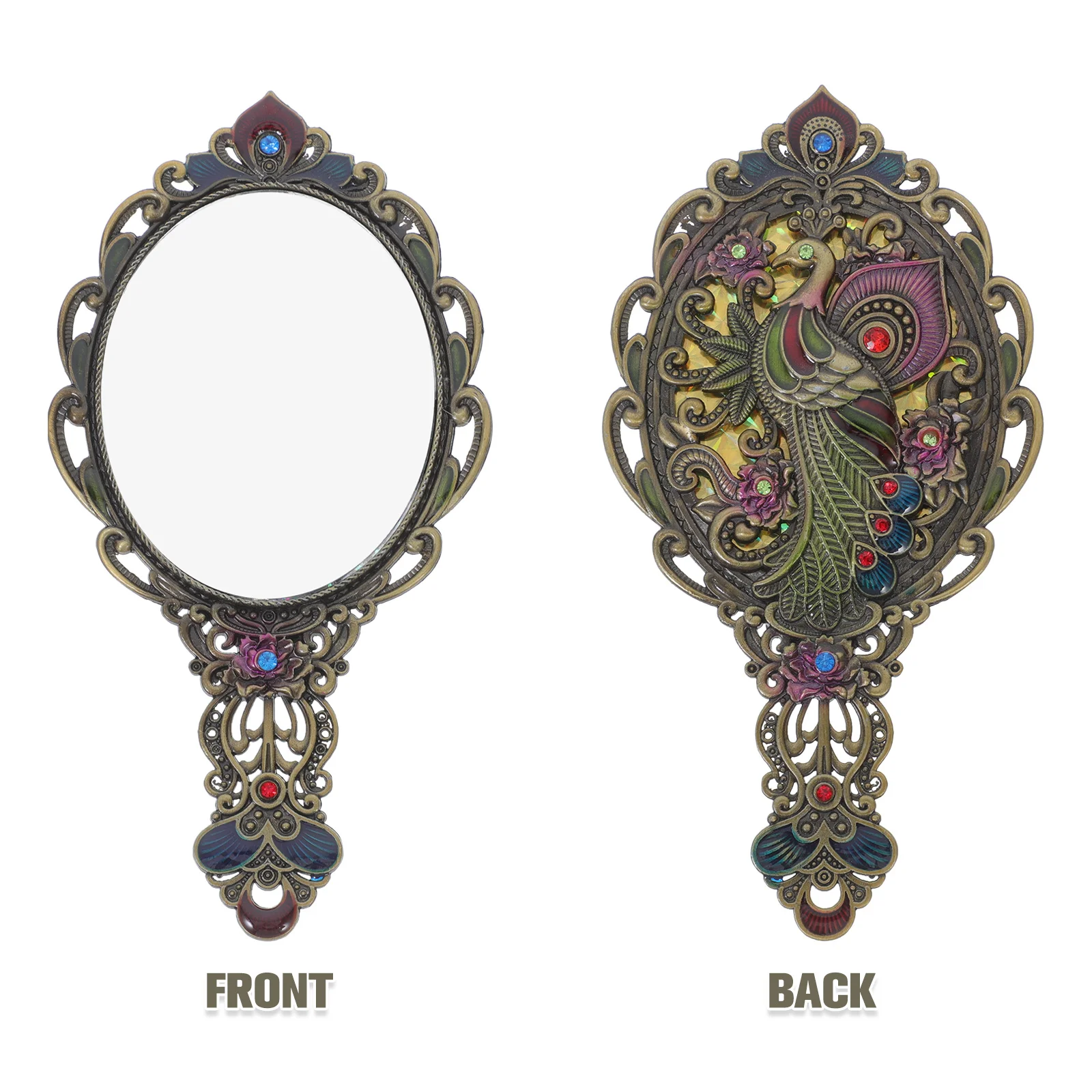 1 conjunto de espelho de maquiagem de metal vintage portátil pavão espelho compacto pente conjunto leve portátil alça de viagem espelho,