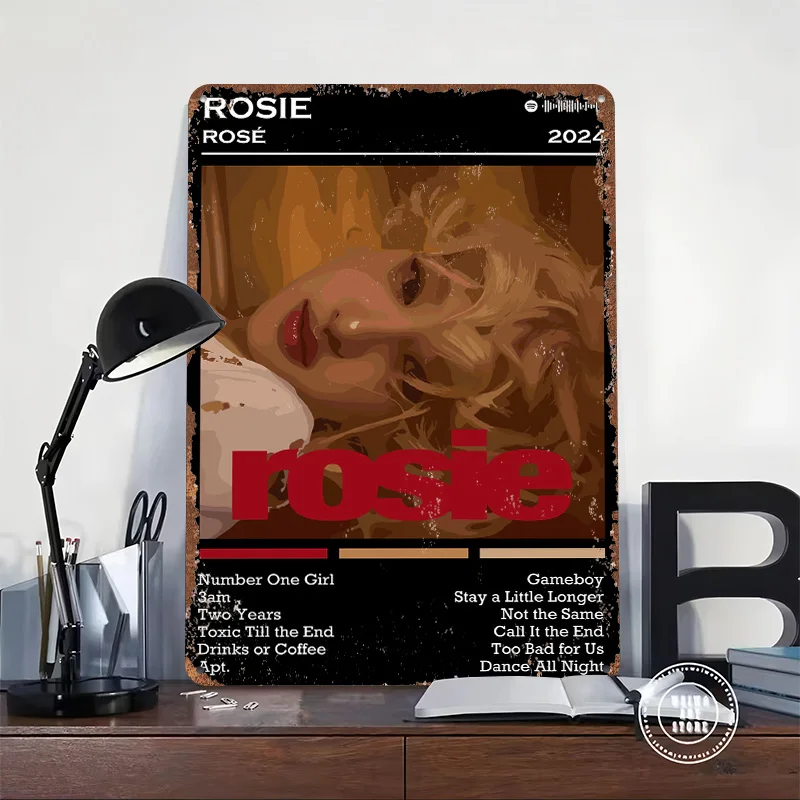 Rosie Rosé Album Cover 2024 Personalized 3D Textured Metal Poster Wall Art Vintage Tin Signs for Room Accessories Desk Decor