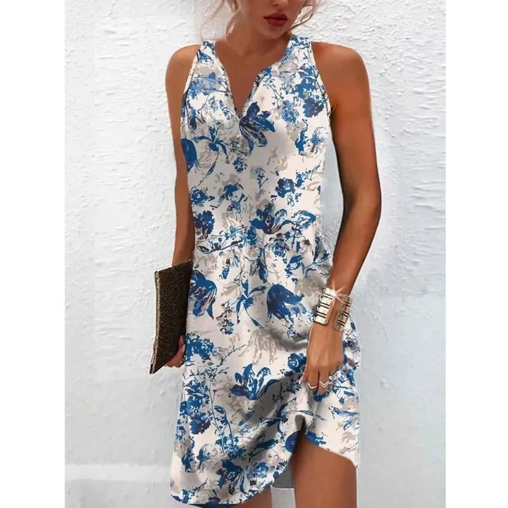 Fashion Summer Women's Dresses Loose V Neck Bohemian Dresses Casual Bikini Cover-Ups Beachwear Shirt Beach