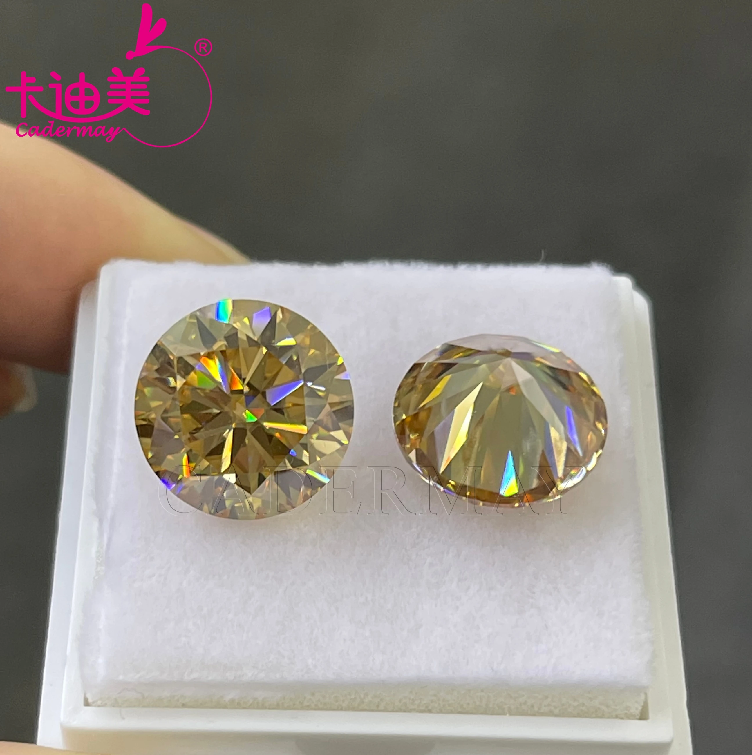 CADERMAY Round Cut Moissanite Loose Stones With Certificate Champagne Color For Jewelry Making Pass Diamond Tester