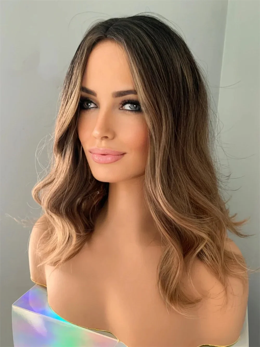 Lange 24Inch Lijmloze 180 Dichtheid Ombre Blonde Golf Kant 5X5 Zijde Basis Menselijk Haar Pruik Voor vrouwen BabyHair Preplucked