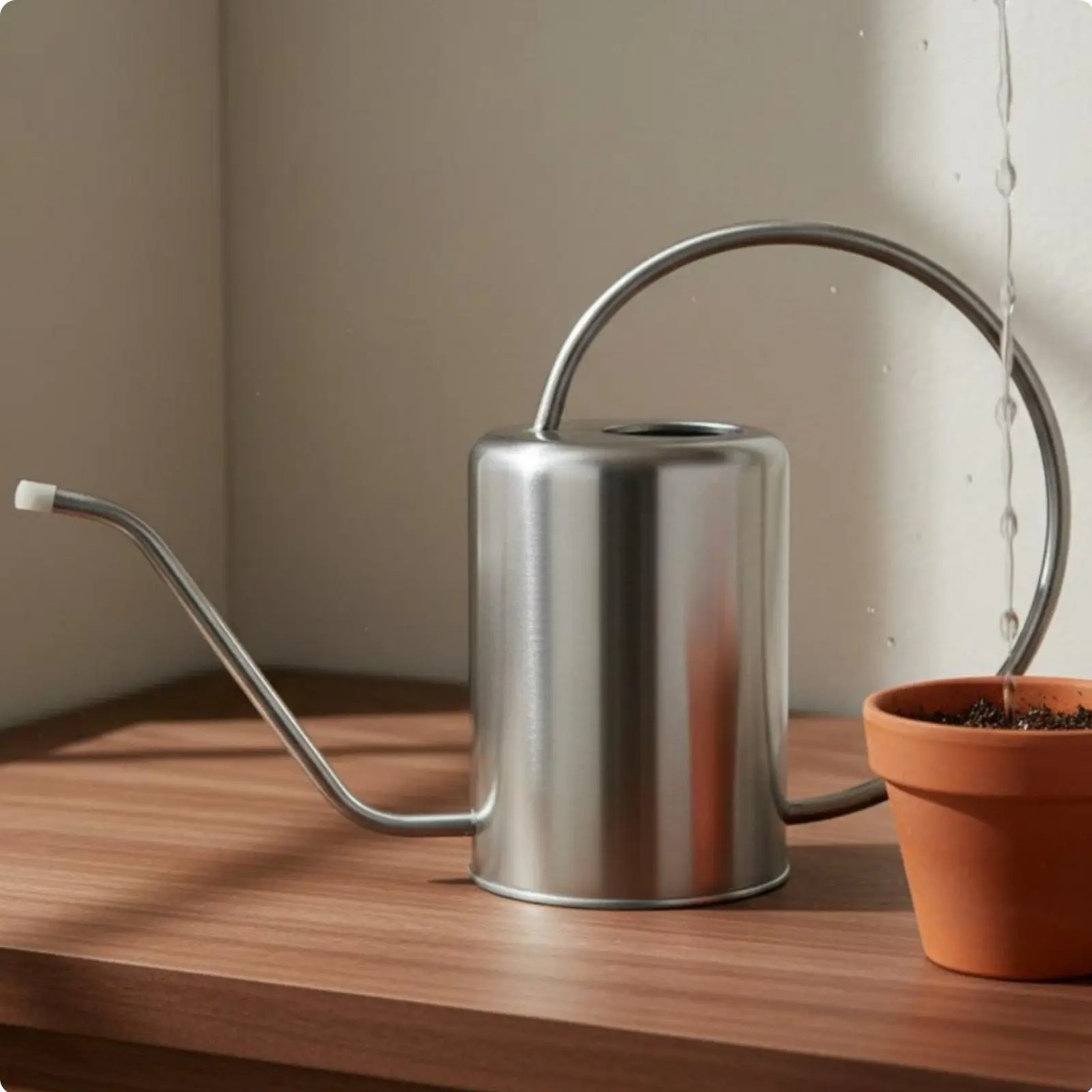 Contemporary Watering Pot 2 Liter Stainless Steel Ergonomic Handle Watering Can for Indoor Plants and Flower Pots