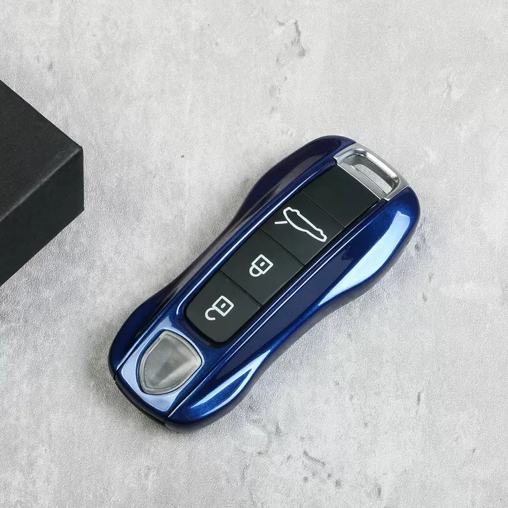 Car Stickers Car Key Case Gentian Blue Remote Control Fob Protective Shell for Porsche Macan Panamera Taycan Cayman Cayenne