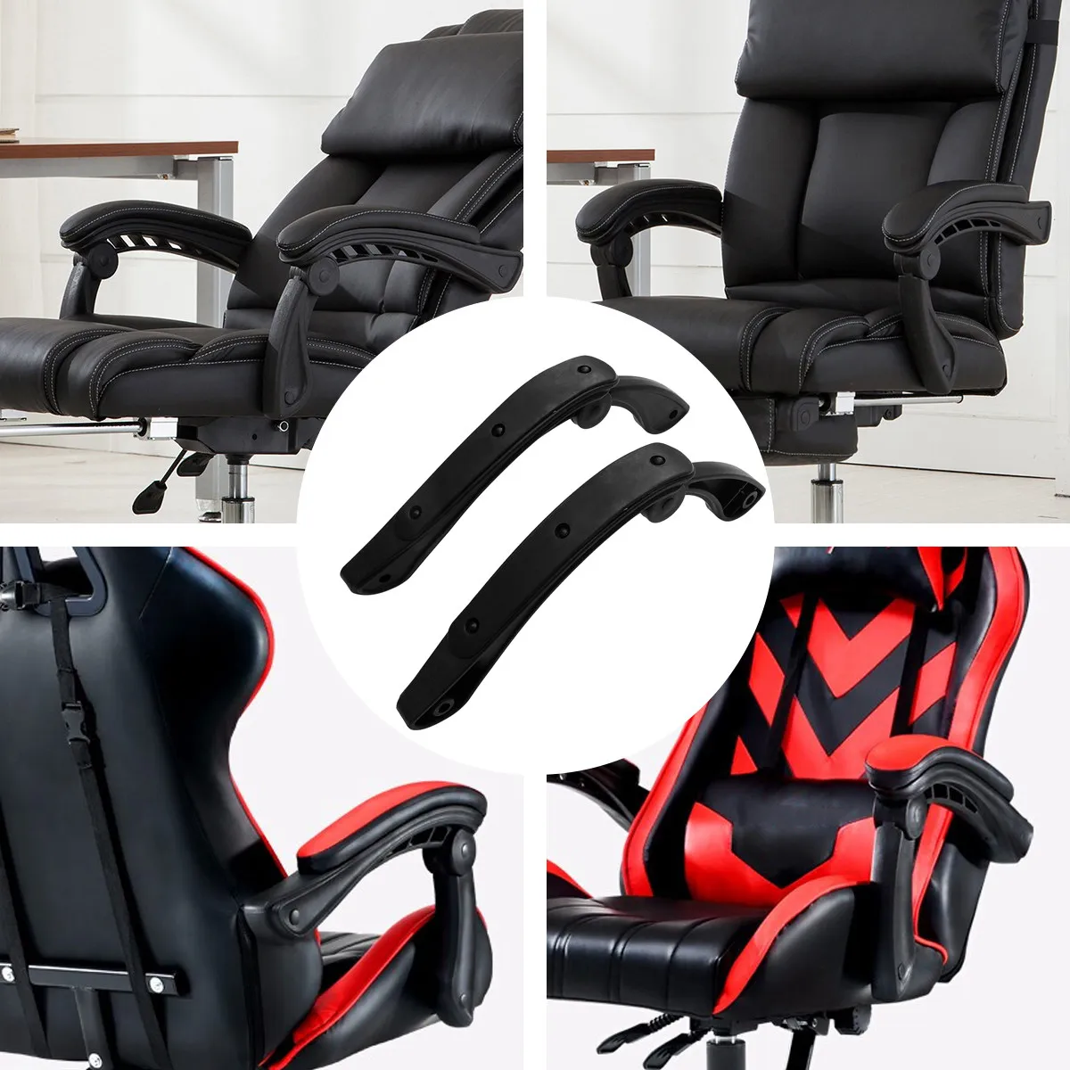 1-ペアのプラスチック製椅子アームレストアクセサリー、ユニバーサル人間工学に基づいた可動式ハンドレール、135-度リクライニング可能、オフィスコンピュータチェア用