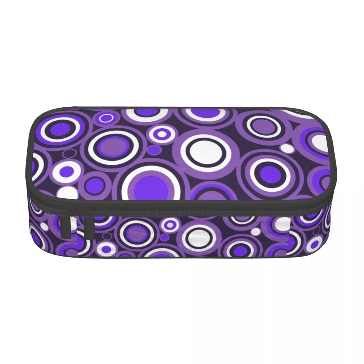 Customized Purple And White Mid Century Circle Kawaii Pencil Case Modern Abstract Geometric Pencil Box School Supplies