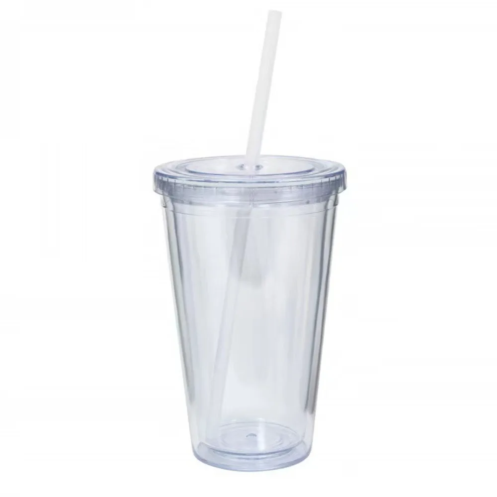 

Househo 350/450/650ml Clear Tumbler with Lid and Straw Double-Layer Water Bottle Plastic Transparent Iced Coffee Cup Home Use