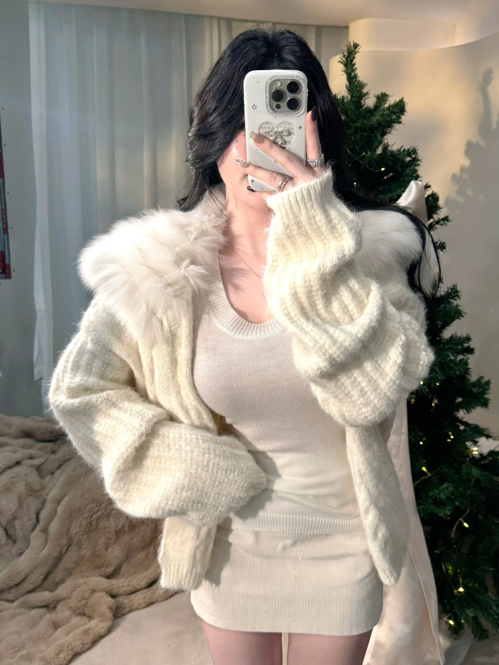 

Свитер из арктического вельвета с меховым воротником и вставками, осенне-зимняя верхняя одежда, мягкий, свободный крой, женский...