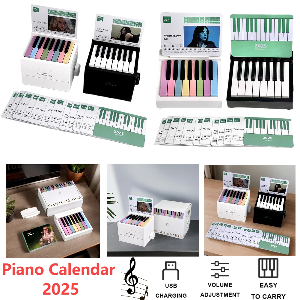 Bili 15 Key Piano Calendar 2025 Piano Desk Room Decoration Playable Mini Piano Figurine with 27 Music Calendar Card Gift for Fan