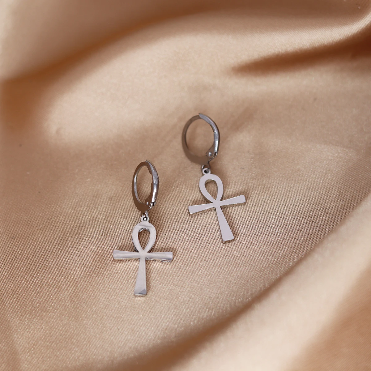 CHENGXUN Egyptian Cross Pendant Earring Stainless Steel Simple Jewelry Birthday Party Gifts for Men and Women