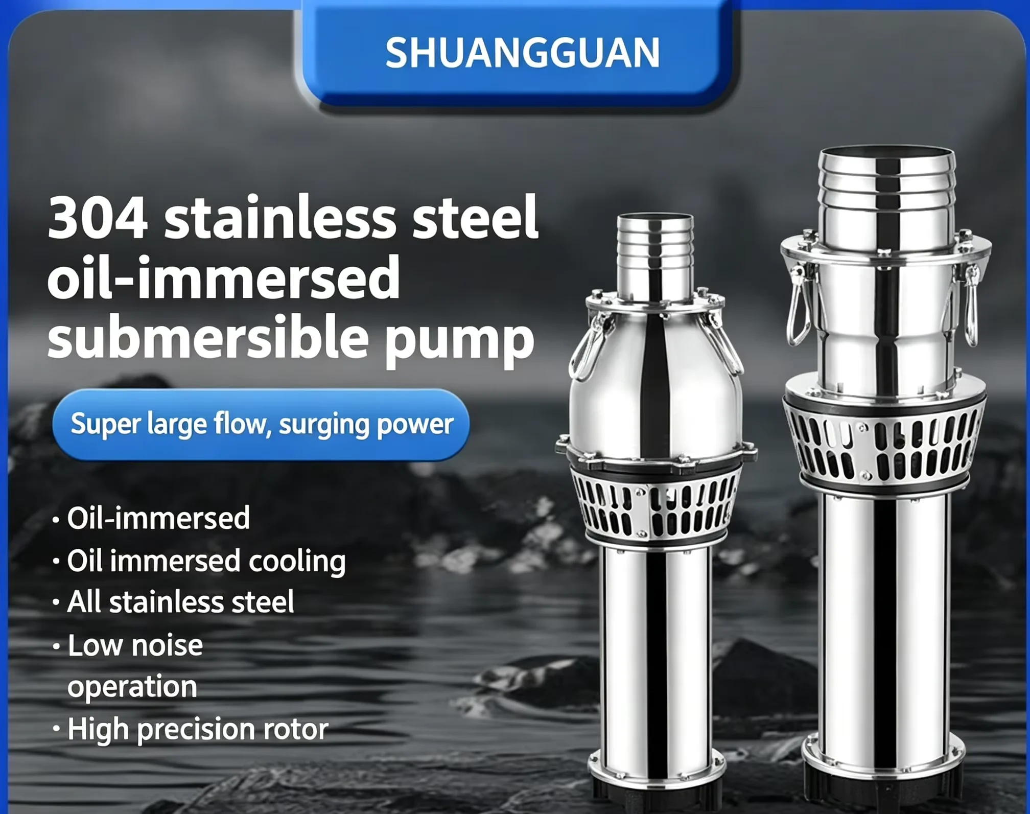 304 Stainless Steel 5.5KW Submersible Pump Oil Immersed Large Caliber High Flow High Head Corrosion Resistant Water Pump