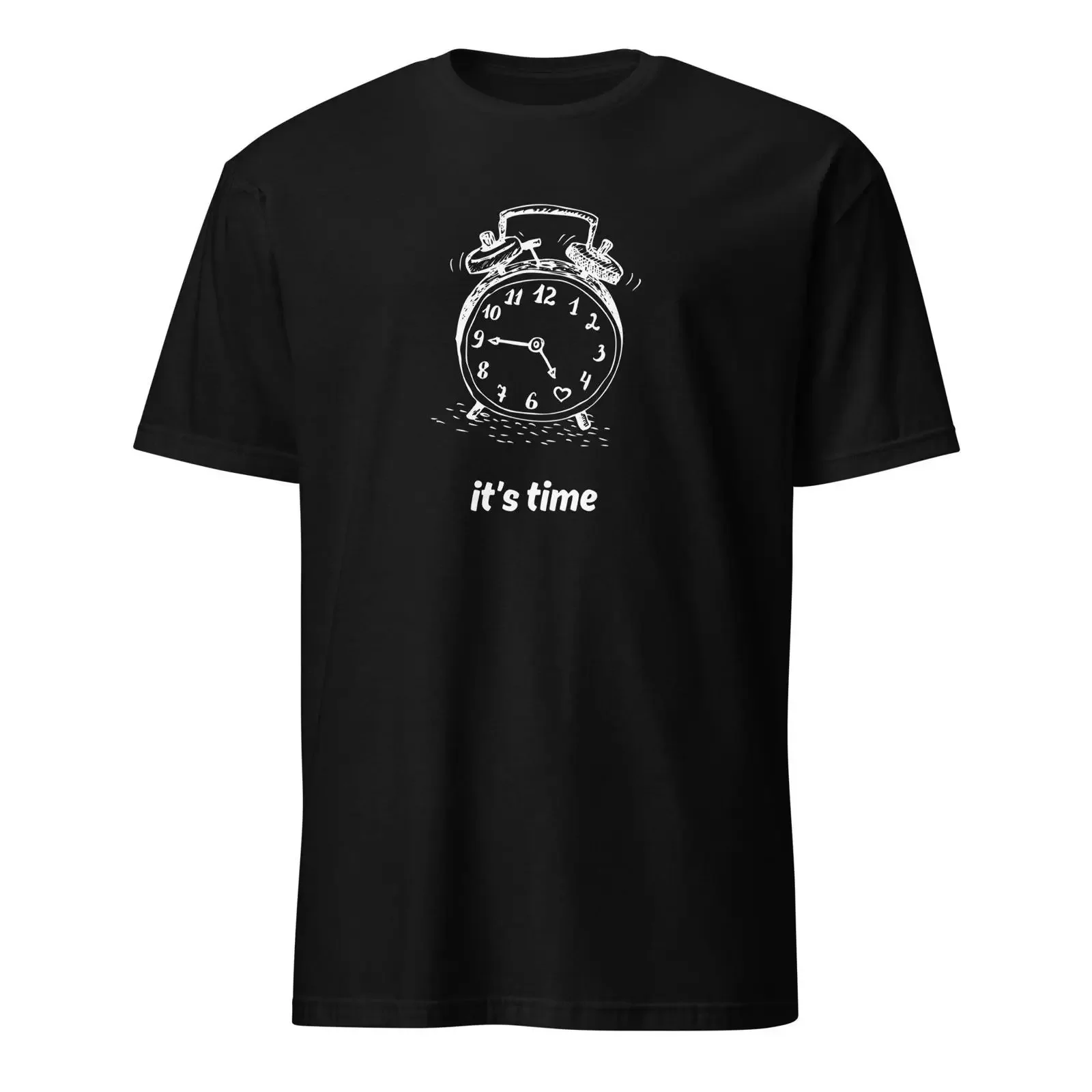 It's Time T shirt with Vintage Alarm Clock Clean Top Original Minimalist Black   vintage Washed homme Soft streetwear Unisex