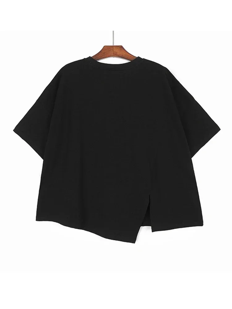 Xitao Asymmetrische T-Shirts Eenvoud Casual Losse Vrouwen Nieuwe Aankomst Persoonlijkheid Mode Losse O-hals Korte Mouw Wld16669