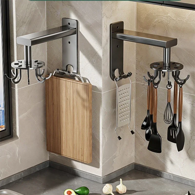 

1pc Kitchen rotary hook wall mounted pot shovel storage rack, spoon shovel rack, kitchen utensil storage rack