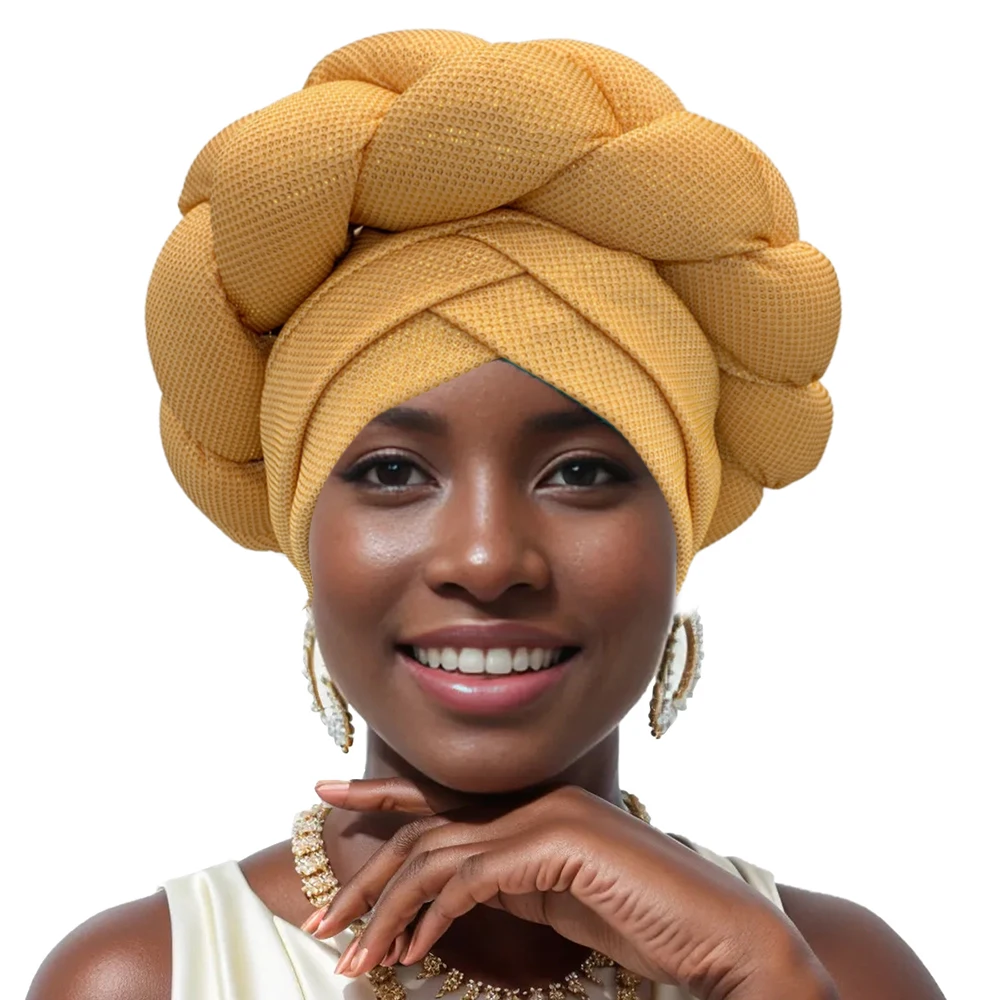 Nigeria Head Wraps Female Headpiece 2024 New Exaggerated Braids Turban Cap for Women Gold Thread African Auto Gele Headtie