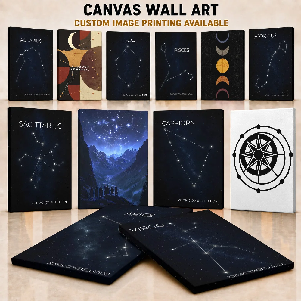 Celestial Map Art Framed Canvas Print Posters Dreamy Night Style Wall Decor With Personalized Photo For Study Ideal Dreamer Gift