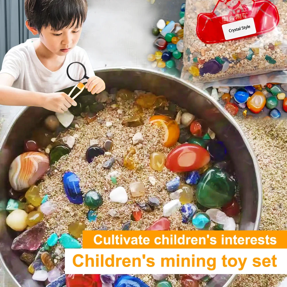 

EG22 Children Gold Mining Sand Toy Set Mining Ore Shell Archaeological Excavation Crystal Ore Diy Assembly Mode Fish tank decor