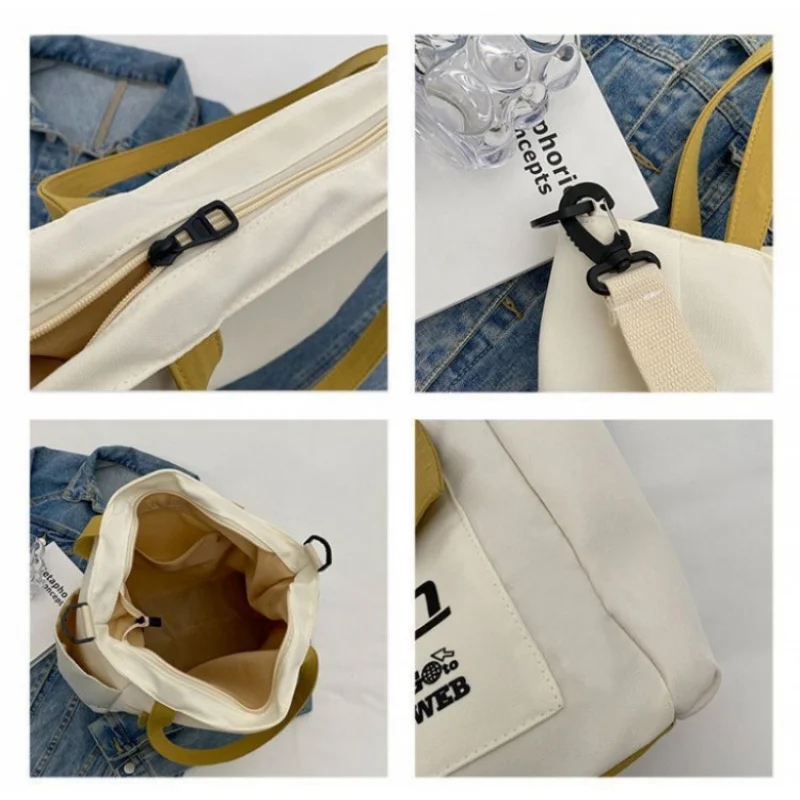 Grande capacidade tote lona mochila feminina universidade portátil ombro retangular compras praia cidade faculdade coreano popular