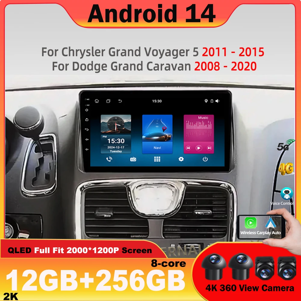 

Android 14 car radio For Chrysler Grand Voyager 5 2011 - 2015 For Dodge Grand Caravan 2008 - 2020 auto Multimedia 5G DVD BT 4G