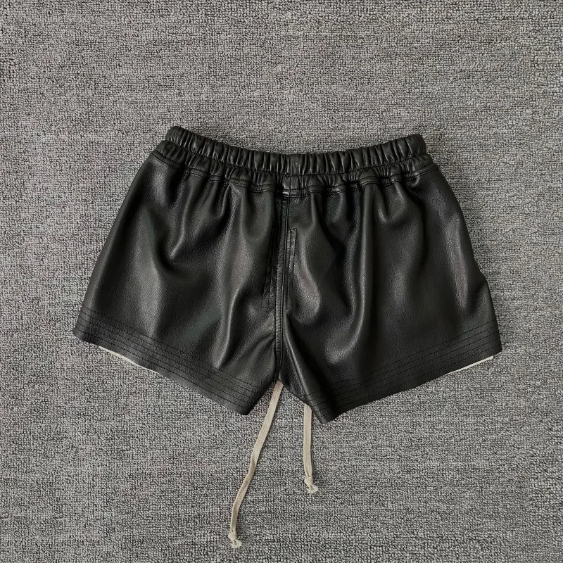 Summer Women's PU Leather Shorts Dark Retro Side Split Color Block Elastic Waisted Drawstring Hot Shorts Female Clothing